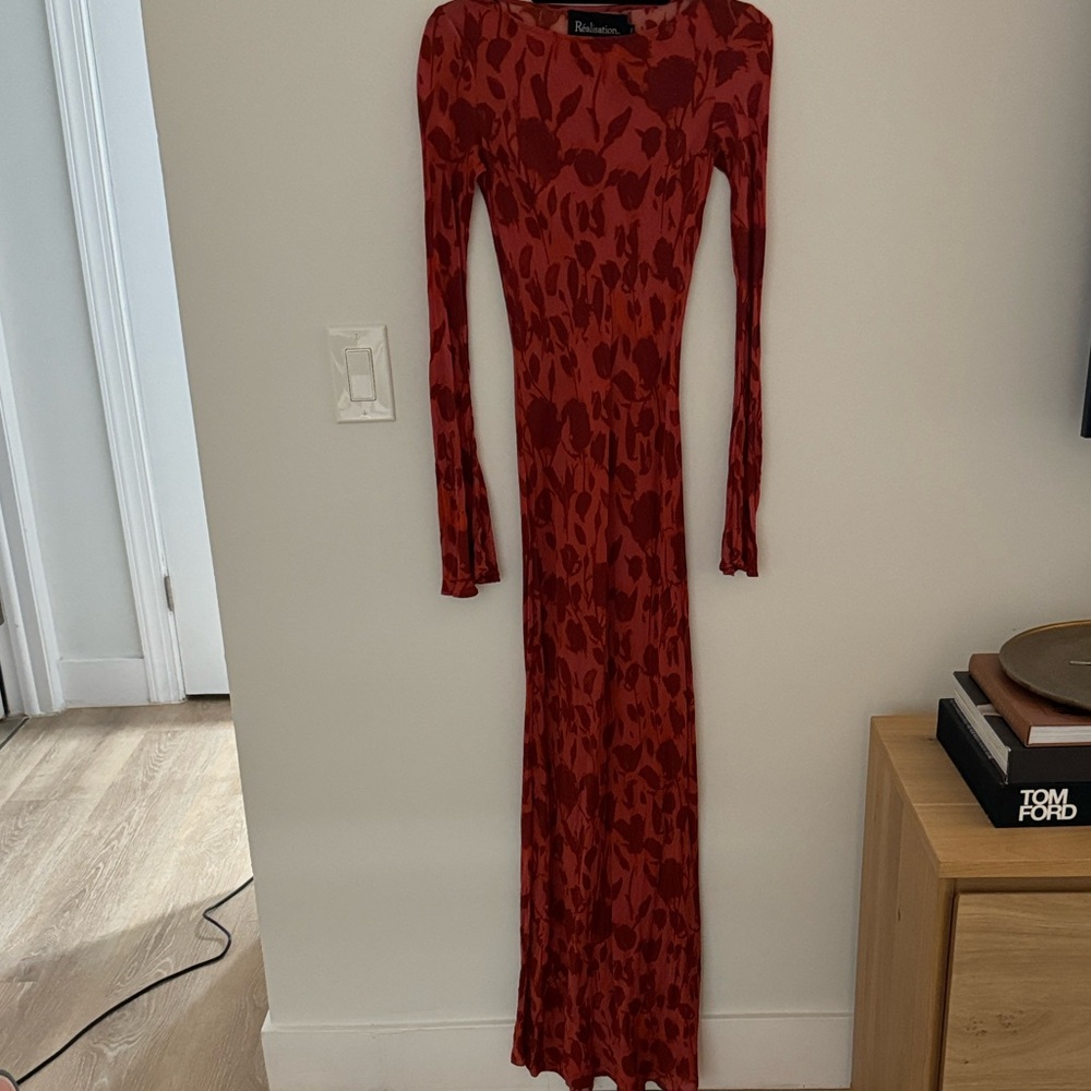 Realisation Par Red Animal Print Long Sleeve Dress